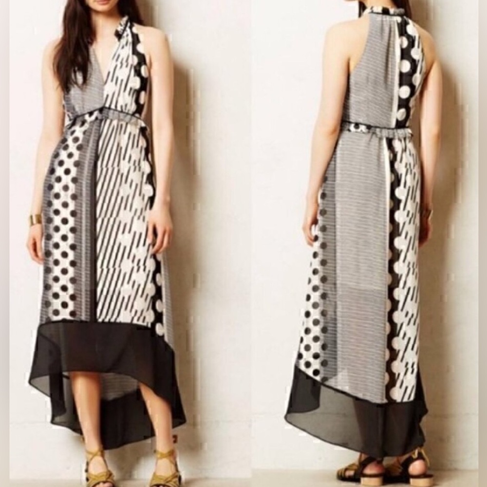 NWT Maeve by Anthropologie Channeled Dot Striped High-Low Hem Maxi Dress size 16